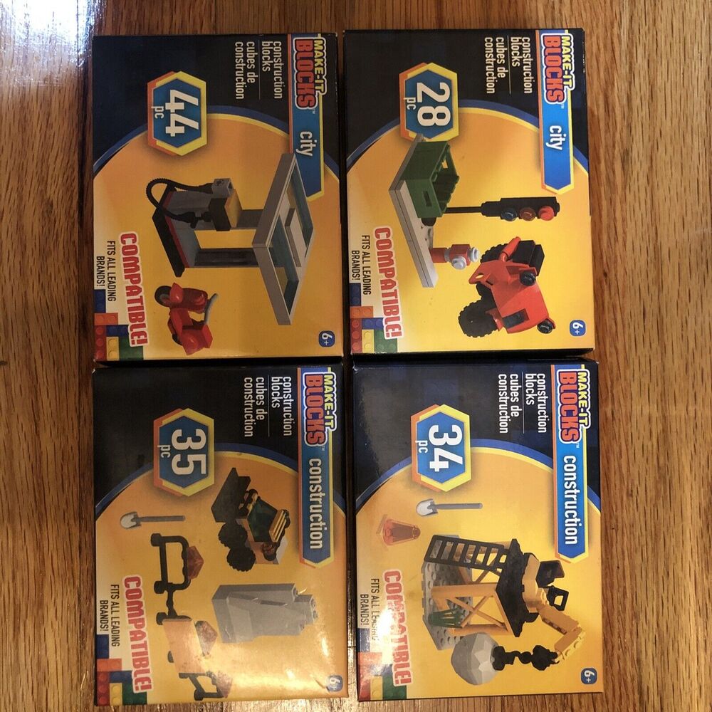 Make-It Blocks City, Construction &Gas Mini Figures Lot of 4 - New in Box